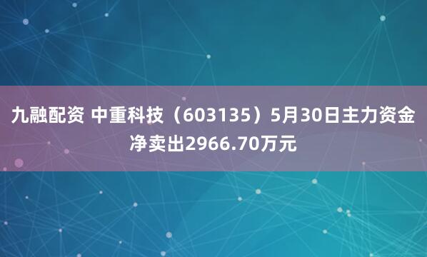九融配资 中重科技（603135）5月30日主力资金净卖出2966.70万元